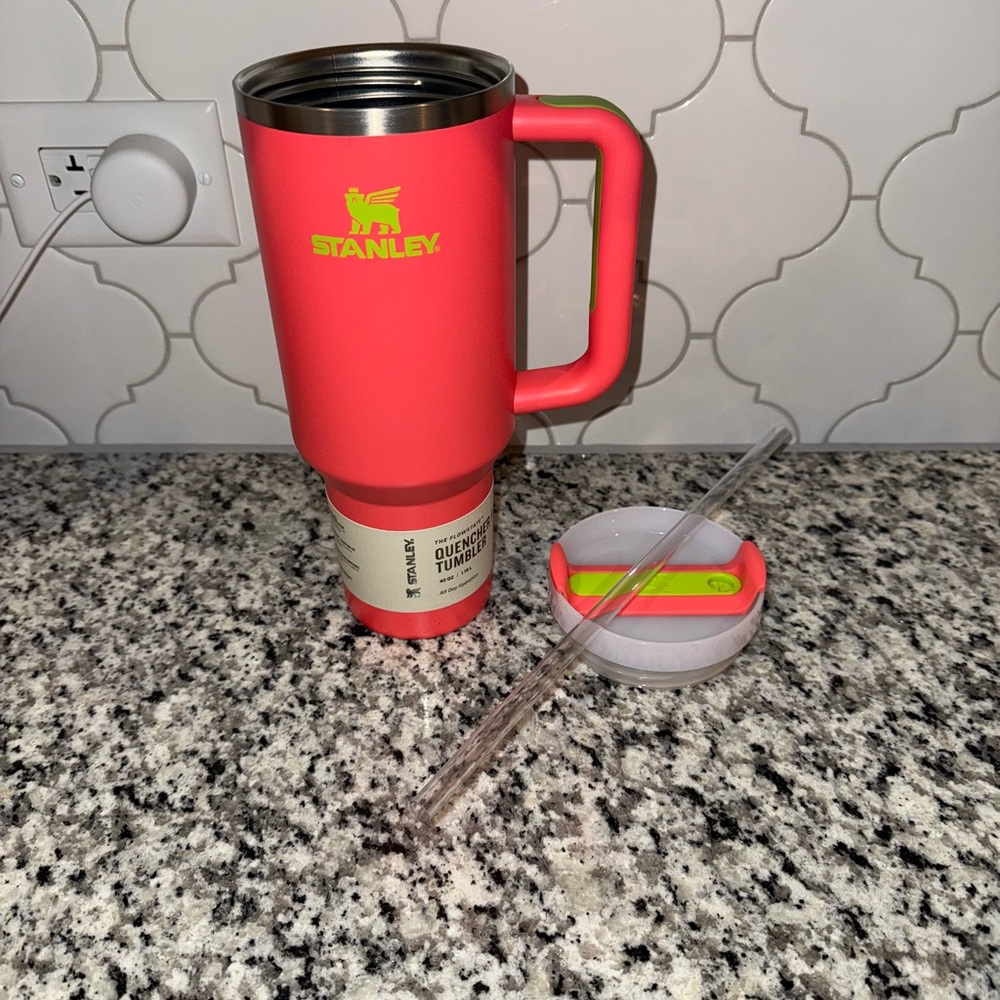 40oz Stanley Vibrant Coral Travel Mug with Straw